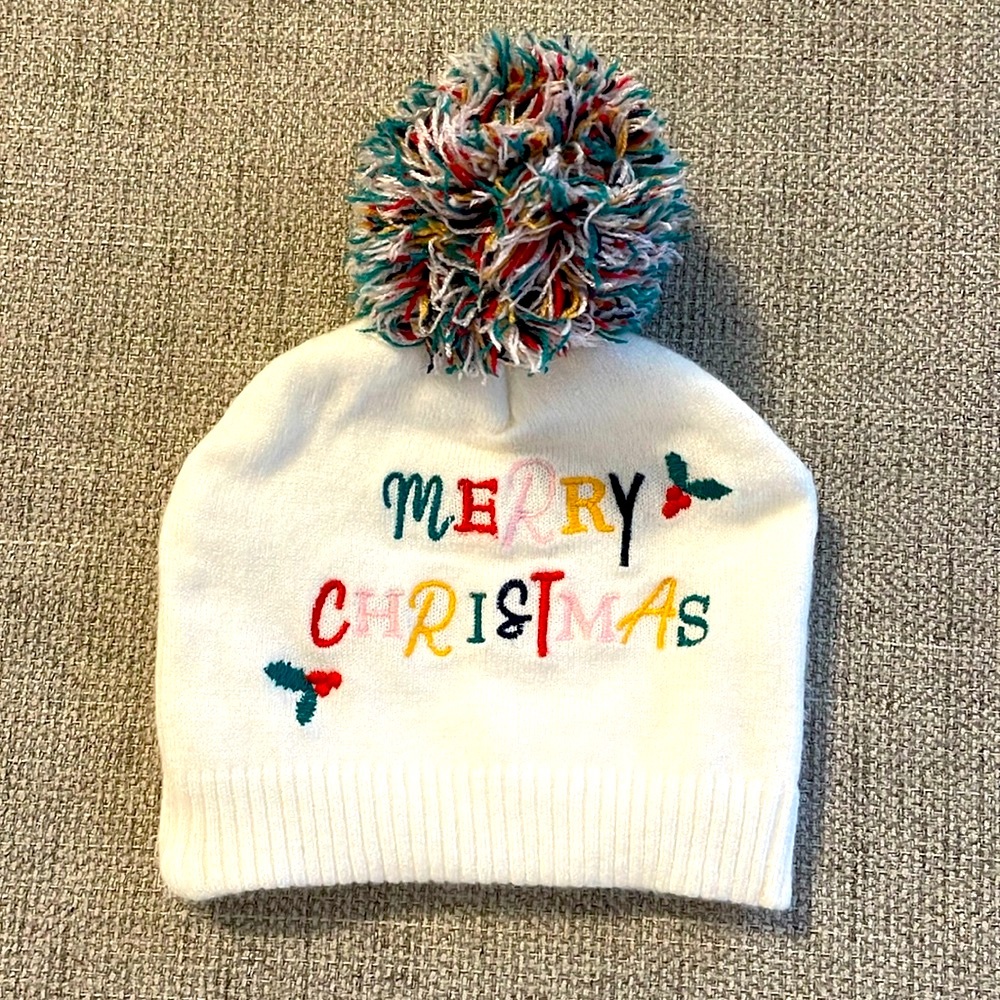 Baby Christmas pom pom hat, Merry Christmas